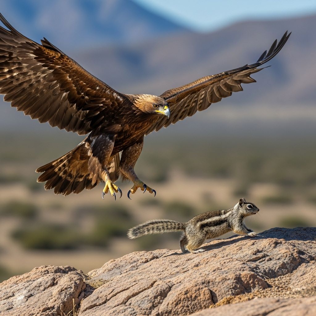 Águila real atacando ardilla de tierra — esciúridos: 30% de su dieta