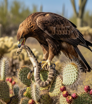 Águila real con serpiente en nopal — símbolo del escudo nacional de México