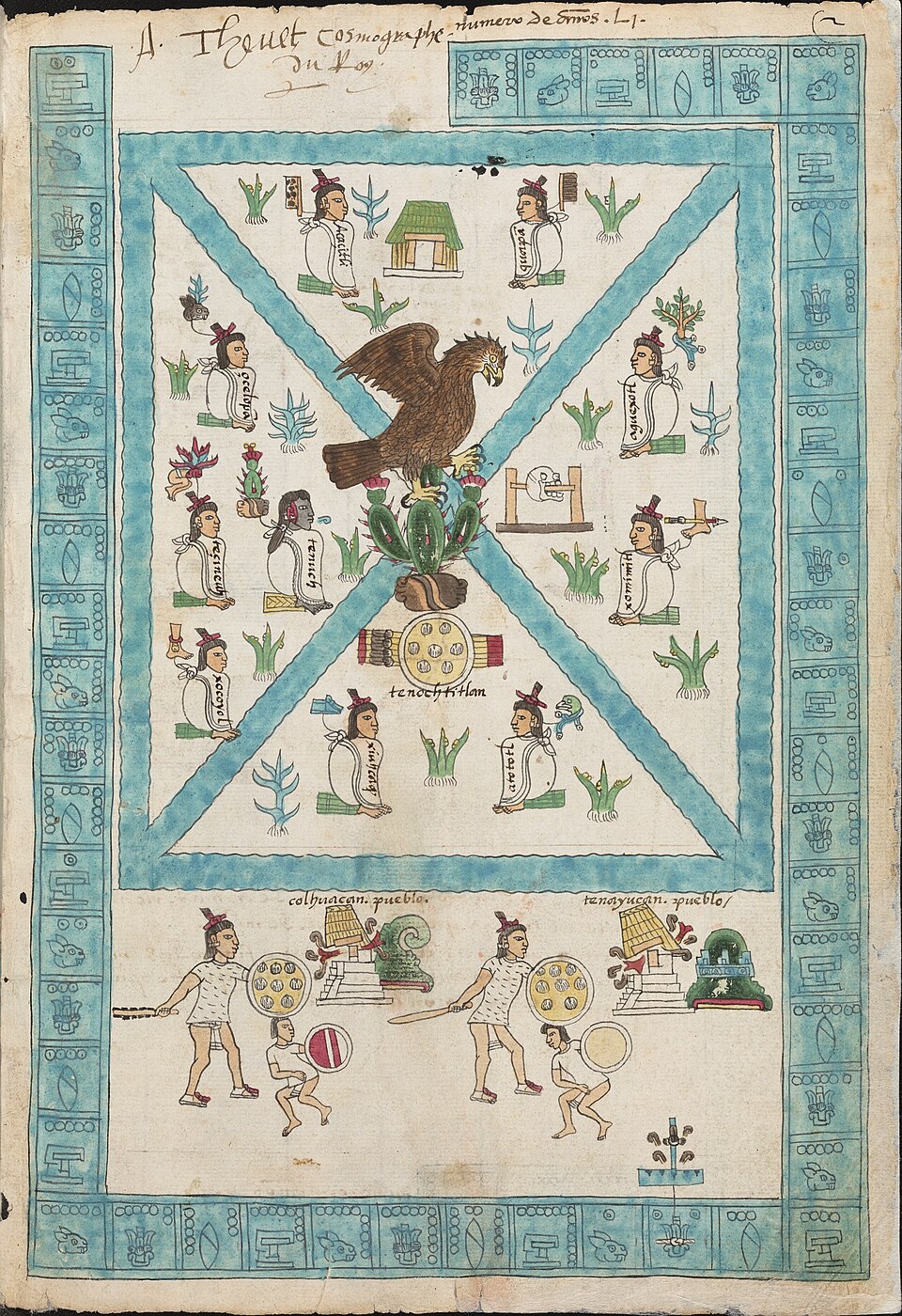 Códice Mendoza, folio con la fundación de Tenochtitlan y el águila sobre el nopal
